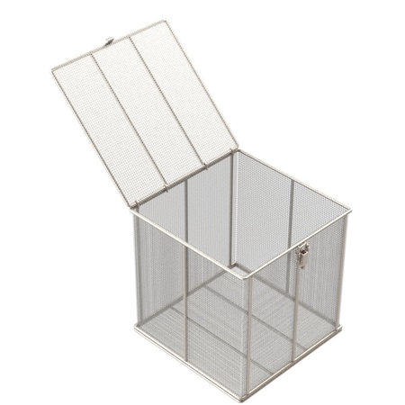 Anysizebasket Rectangular Wire Mesh Basket: 12Lx12Wx12H, 304 SS, 1/4 Rod Frame, Hinged Lid W/ Latch, Mesh: 4x.063 TMT-120120120-P04S